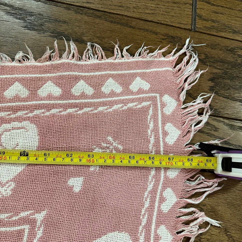 Pink and White Kitty Cat Throw Blanket 68x43” Fair Condition with Flaws